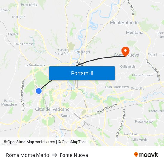 Roma Monte Mario to Fonte Nuova map