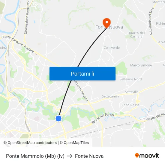 Ponte Mammolo (Mb) (Iv) to Fonte Nuova map