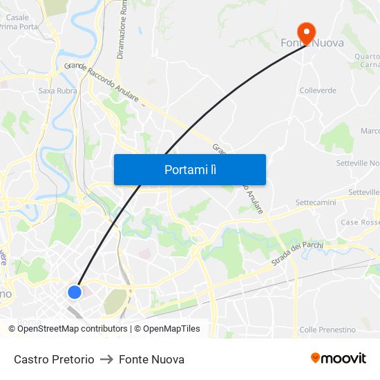Castro Pretorio to Fonte Nuova map