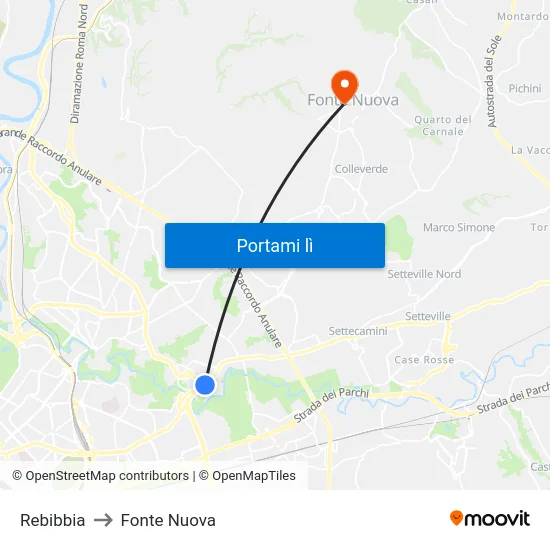 Rebibbia to Fonte Nuova map