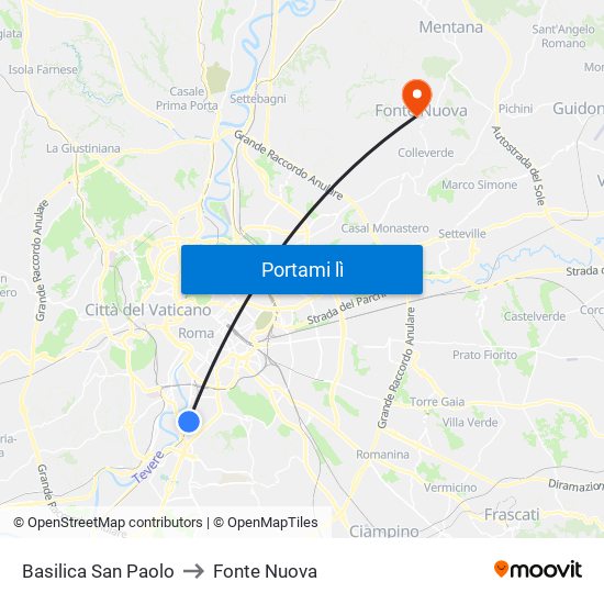 Basilica San Paolo to Fonte Nuova map