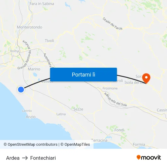 Ardea to Fontechiari map