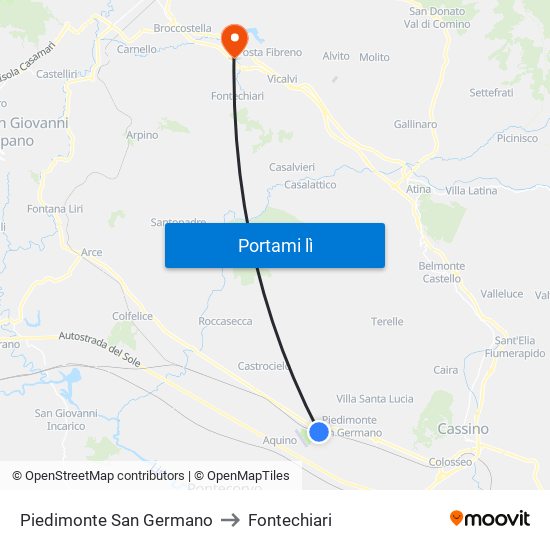 Piedimonte San Germano to Fontechiari map