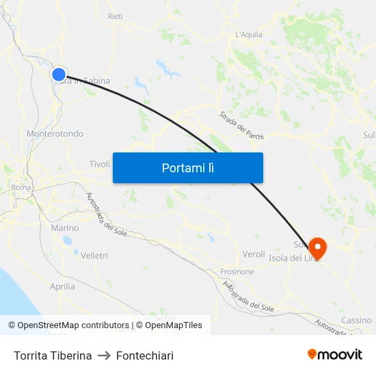 Torrita Tiberina to Fontechiari map