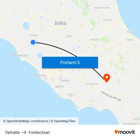Vetralla to Fontechiari map