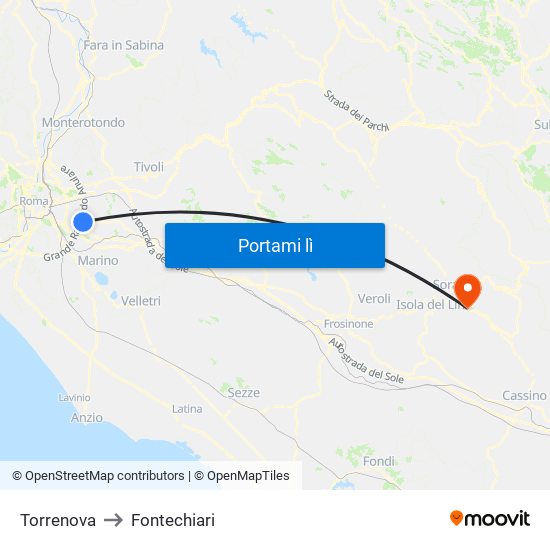 Torrenova to Fontechiari map