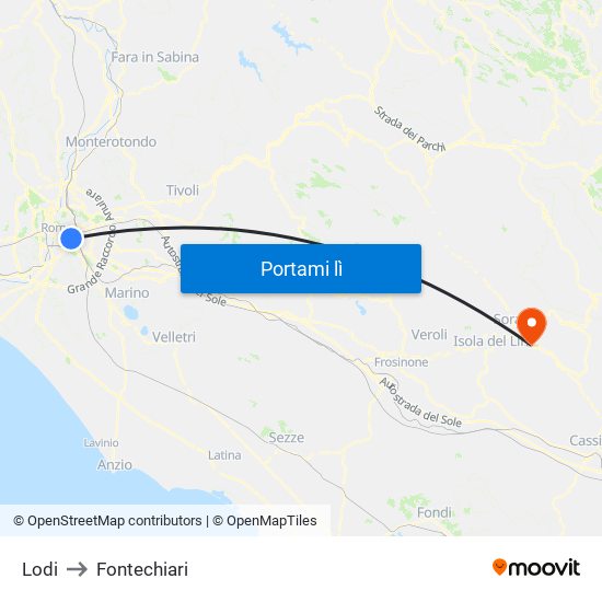 Lodi to Fontechiari map