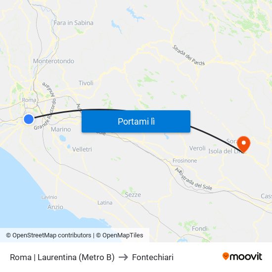 Roma | Laurentina (Metro B) to Fontechiari map