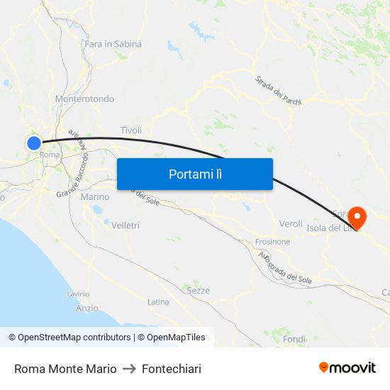 Roma Monte Mario to Fontechiari map