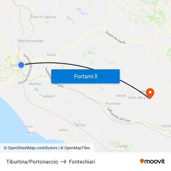 Tiburtina/Portonaccio to Fontechiari map