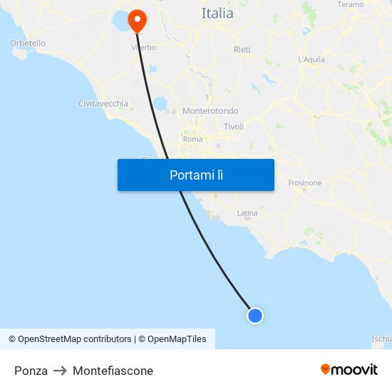 Ponza to Montefiascone map