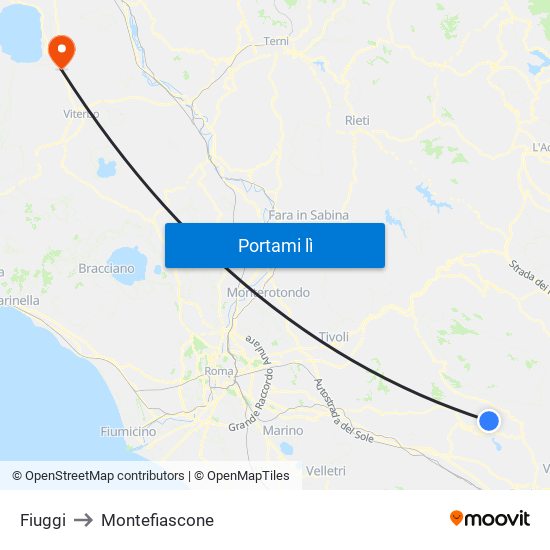 Fiuggi to Montefiascone map