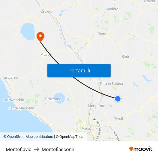 Monteflavio to Montefiascone map