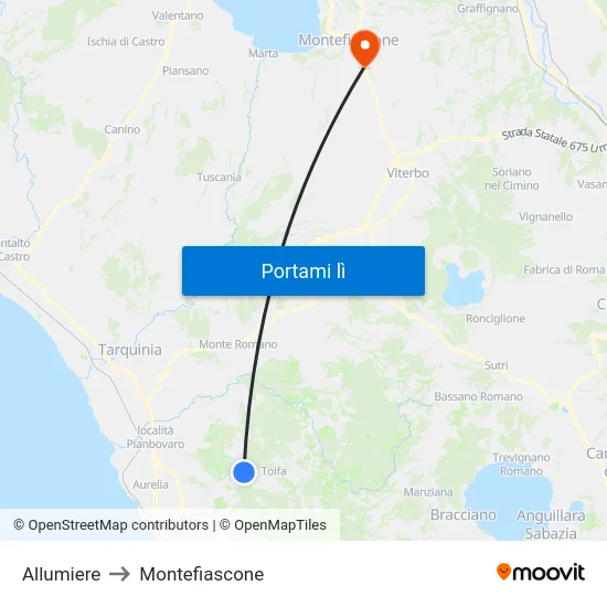 Allumiere to Montefiascone map