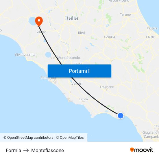 Formia to Montefiascone map