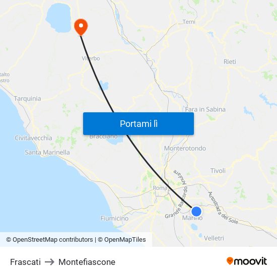 Frascati to Montefiascone map