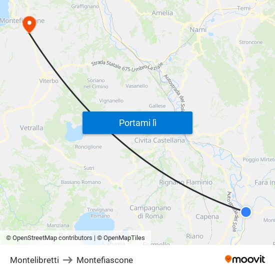 Montelibretti to Montefiascone map