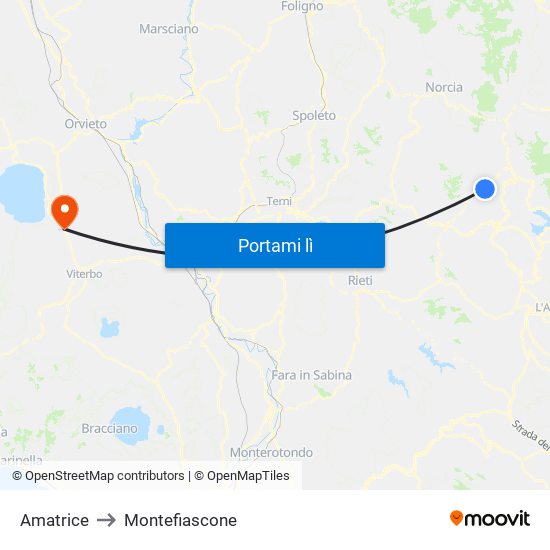 Amatrice to Montefiascone map