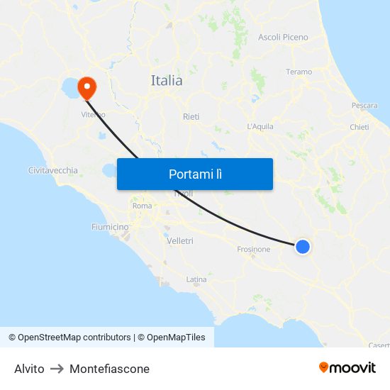 Alvito to Montefiascone map