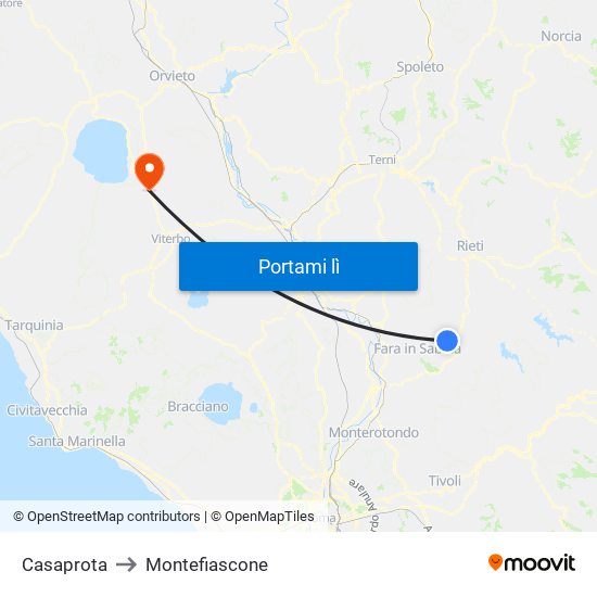 Casaprota to Montefiascone map