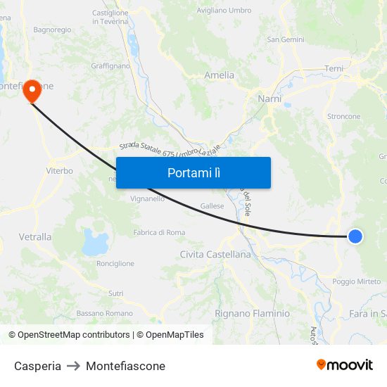 Casperia to Montefiascone map