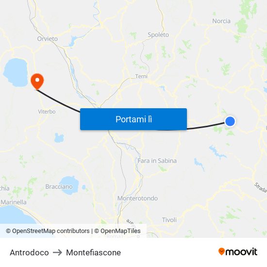 Antrodoco to Montefiascone map