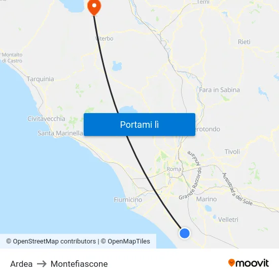 Ardea to Montefiascone map
