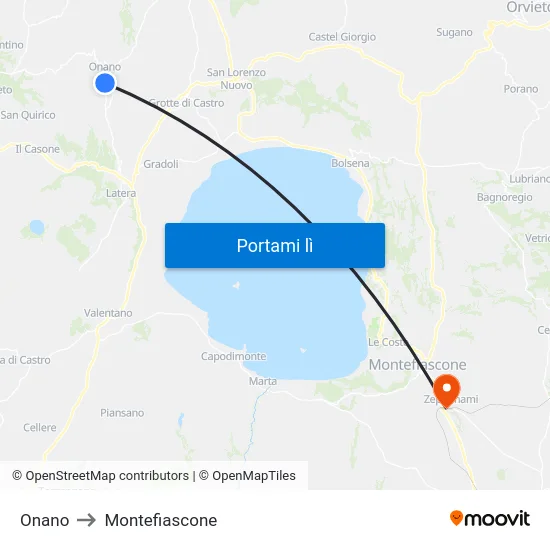 Onano to Montefiascone map