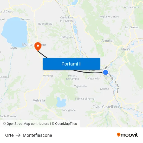 Orte to Montefiascone map