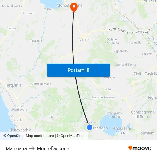 Manziana to Montefiascone map
