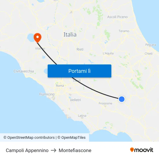 Campoli Appennino to Montefiascone map