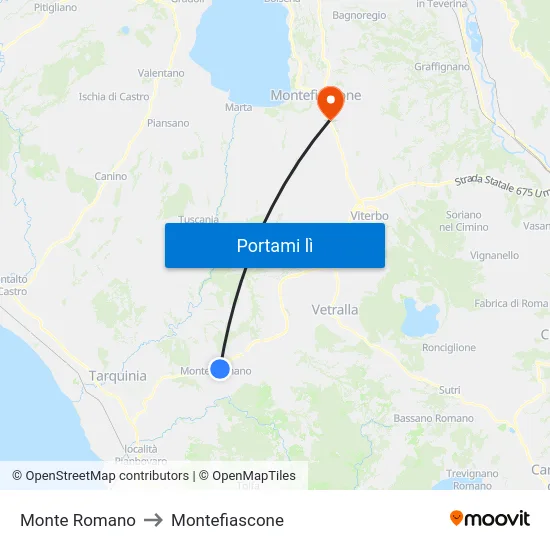 Monte Romano to Montefiascone map
