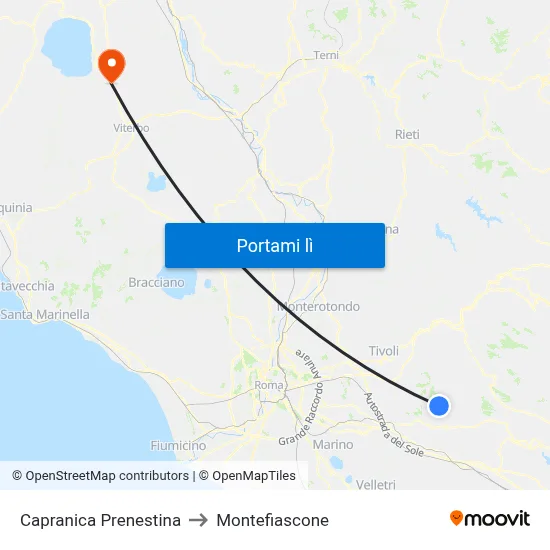 Capranica Prenestina to Montefiascone map