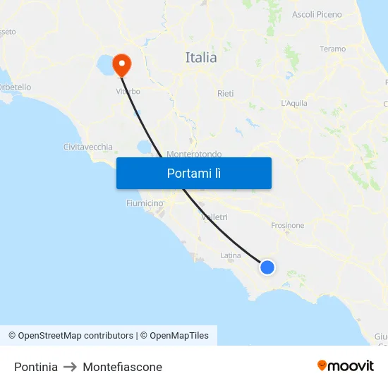 Pontinia to Montefiascone map