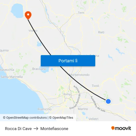Rocca Di Cave to Montefiascone map