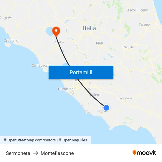 Sermoneta to Montefiascone map