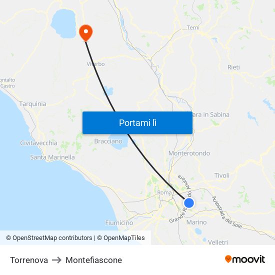 Torrenova to Montefiascone map