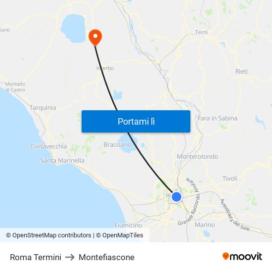 Roma Termini to Montefiascone map