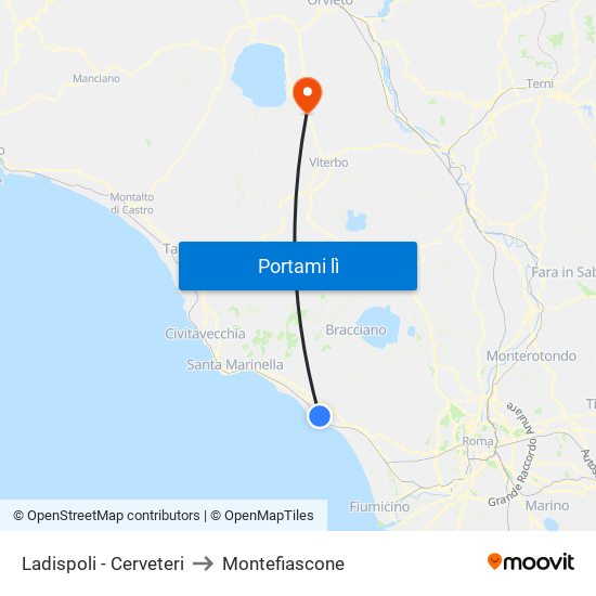 Ladispoli - Cerveteri to Montefiascone map