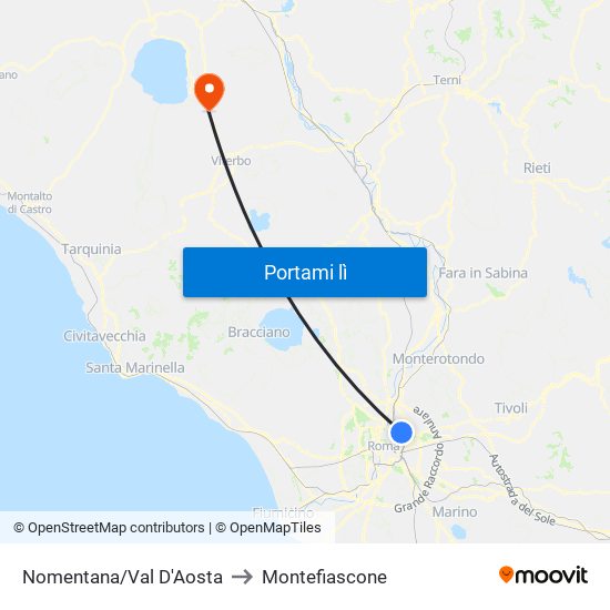 Nomentana/Val D'Aosta to Montefiascone map