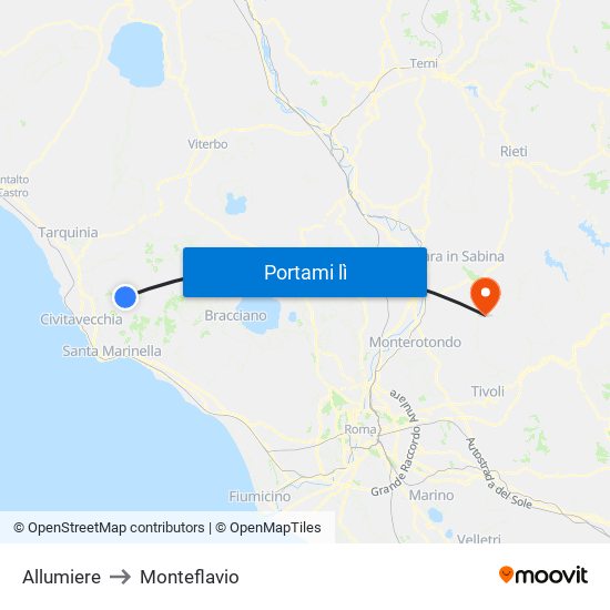 Allumiere to Monteflavio map