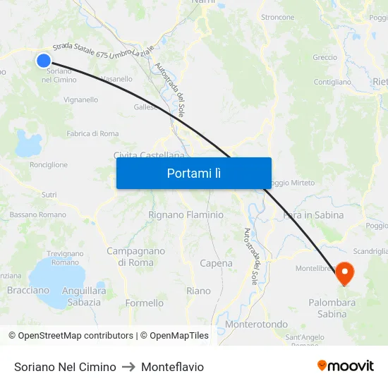 Soriano Nel Cimino to Monteflavio map
