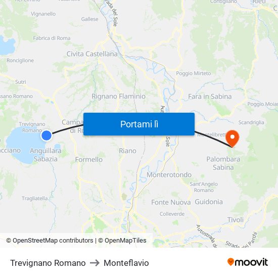 Trevignano Romano to Monteflavio map