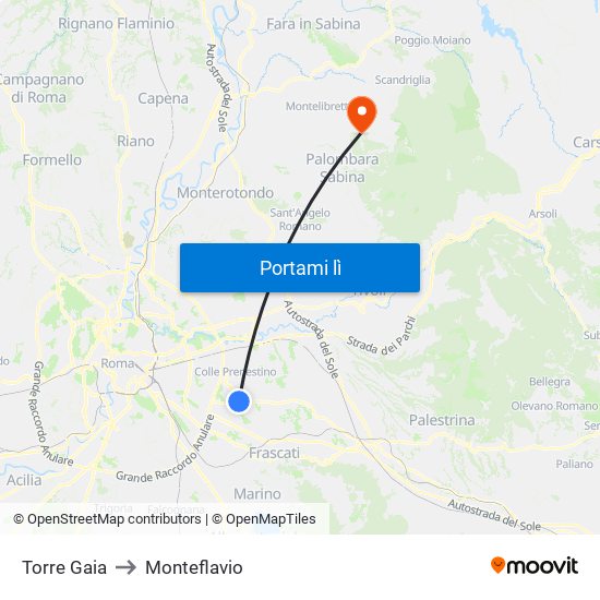 Torre Gaia to Monteflavio map