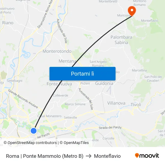 Roma | Ponte Mammolo (Metro B) to Monteflavio map