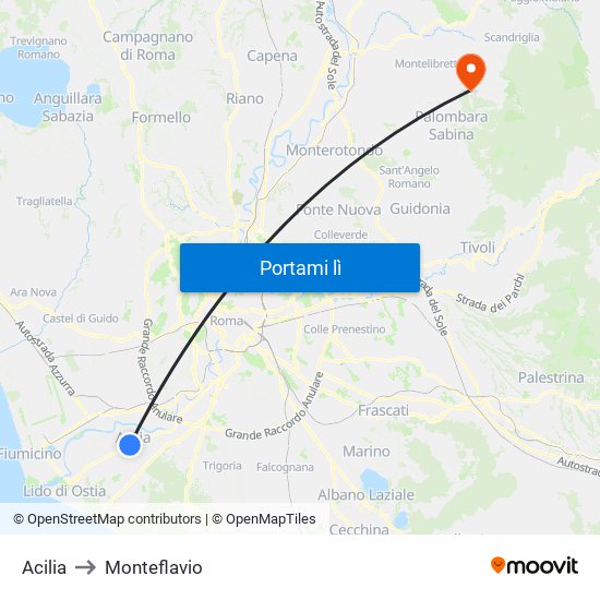 Acilia to Monteflavio map