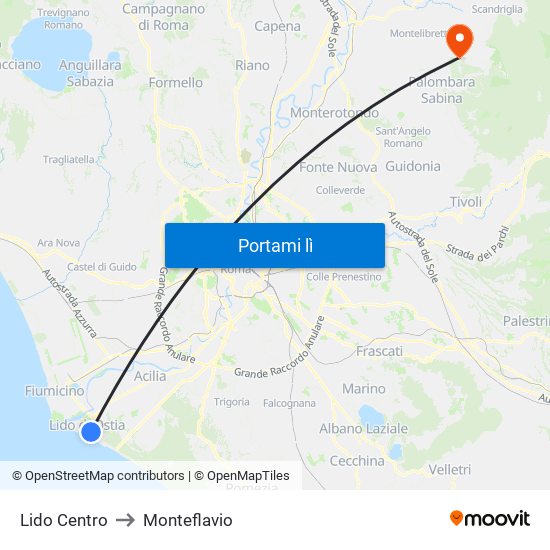 Lido Centro to Monteflavio map