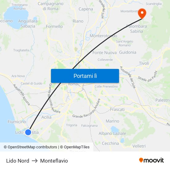 Lido Nord to Monteflavio map