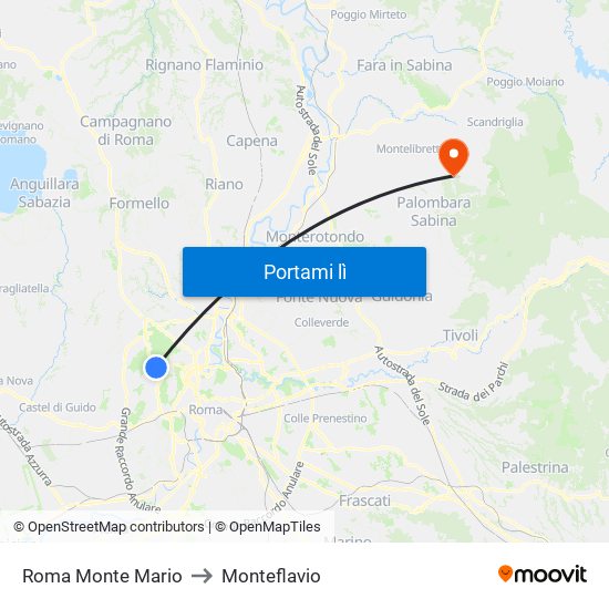 Roma Monte Mario to Monteflavio map
