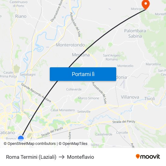 Roma Termini (Laziali) to Monteflavio map